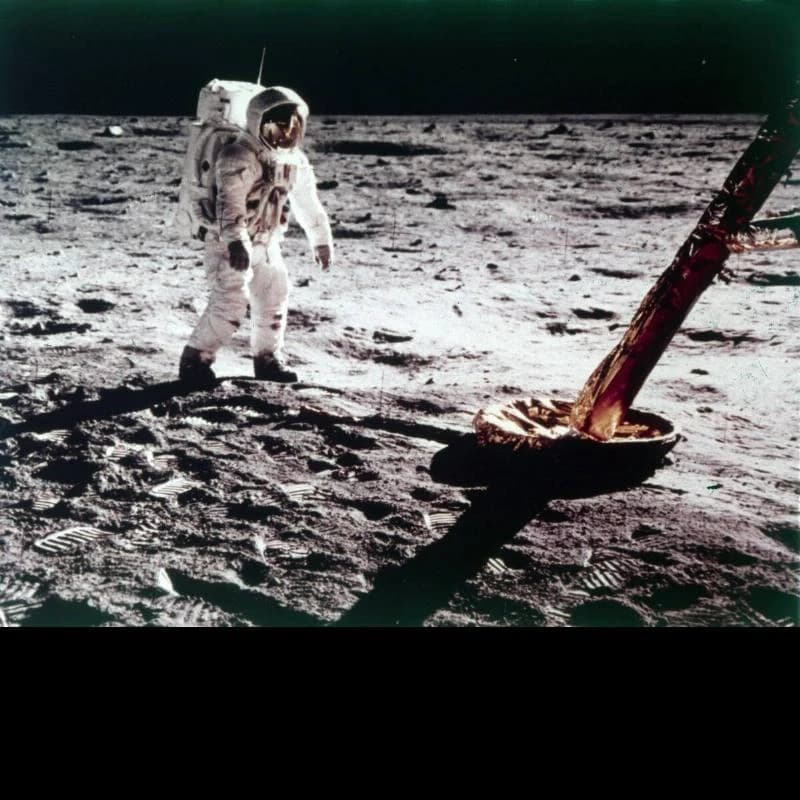 Buzz Aldrin Near The Leg Of The Lunar Module On The Moon